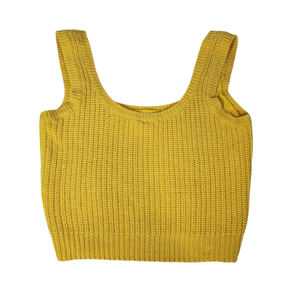 Parrinello Vintage Mustard Yellow Ribbed Knit Crop Tank Top Ramie Cotton Small